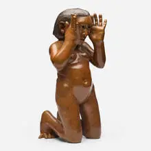 Roxanne Swentzell, Peek-a-Boo, patinated bronze