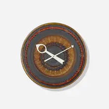 George Nelson & Associates, Meridian wall clock, c. 1965, glazed ceramic, lacquered aluminum, brass