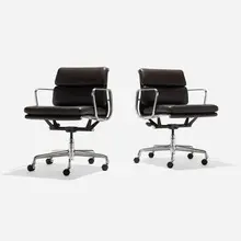 Charles and Ray Eames, Soft Pad Management chairs, pair, 1958 / 2009, leather, aluminum, enameled steel