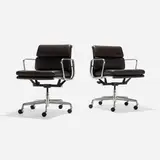 Charles and Ray Eames, Soft Pad Management chairs, pair, 1958 / 2009, leather, aluminum, enameled steel