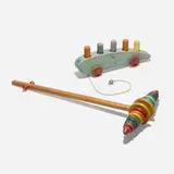 Holgate Toys and F.D. Peters & Co., Antique toys, set of two, c. 1945-1955, painted wood, string ,aluminum