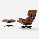 Charles and Ray Eames, 670 lounge chair and 671 ottoman, rosewood plywood, leather upholstery, enameled aluminum, plastic
