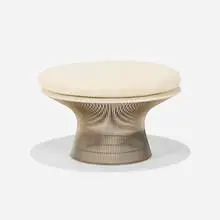 Warren Platner, Ottoman, model 1907, chrome-plated steel, upholstered cushion