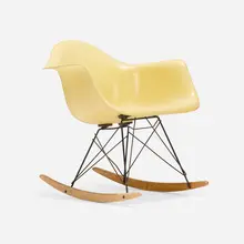 Charles and Ray Eames, Early RAR, 1950, molded fiberglass with rope edge, birch, enameled steel, rubber