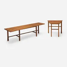 Edward Wormley, Coffee table and occasional table, c. 1957, walnut, brass