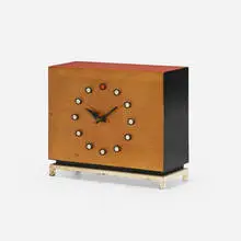 Table clock, model 4761 by George Nelson & Associates, 1949, birch, lacquered wood, enameled aluminum, enameled steel, sold Aug 2026