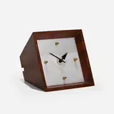 George Nelson & Associates, Rare table clock, model A30A, c. 1960, walnut, acrylic, brass, enameled aluminum