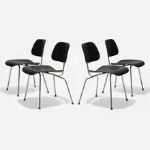 Charles and Ray Eames, DCMs, set of four, 1946, lacquered ash plywood, chrome-plated steel, rubber