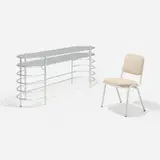 Warren McArthur, Desk, model 1549-2 and chair, aluminum, glass, upholstery