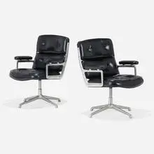 Charles and Ray Eames, Time Life chairs, pair, 1960, leather, aluminum