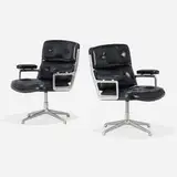 Charles and Ray Eames, Time Life chairs, pair, 1960, leather, aluminum