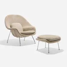 Eero Saarinen, Womb chair and ottoman, upholstery, chrome-plated steel