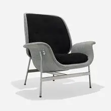 Kangaroo chair by George Nelson & Associates, 1955, upholstery, matte chrome-plated steel, sold Aug 2026