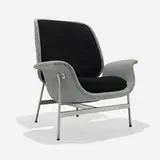 George Nelson & Associates, Kangaroo chair, 1955, upholstery, matte chrome-plated steel