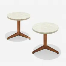 Edward Wormley, Terrazzo occasional tables model 5928A, pair, c. 1959, terrazzo, walnut, brass