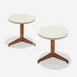 Edward Wormley, Terrazzo occasional tables model 5928A, pair, c. 1959, terrazzo, walnut, brass