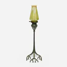 Tiffany Studios, Candlestick, model 1200, c. 1915, patinated bronze, hand-blown Favrile glass