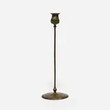 Tiffany Studios, Candlestick, c. 1902, patinated bronze, hand-blown glass
