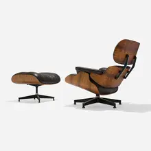 Charles and Ray Eames, 670 lounge chair and 671 ottoman, rosewood, leather upholstery, enameled and brushed aluminum