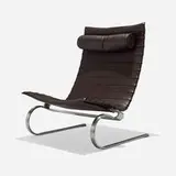 PK 20 lounge chair by Poul Kjærholm, leather, matte chrome-plated steel, sold Aug 2026