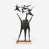 Hugo Daini, Untitled (sculpture), patinated bronze, travertine