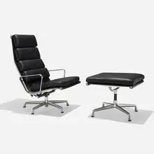 Charles and Ray Eames, Soft Pad lounge chair and ottoman, 1958 / 2004, leather upholstery, polished aluminum