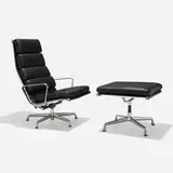 Charles and Ray Eames, Soft Pad lounge chair and ottoman, 1958 / 2004, leather upholstery, polished aluminum