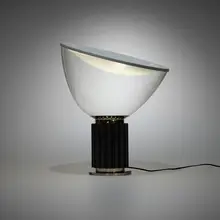 Taccia small table lamp by Achille & Pier Giacomo Castiglioni, glass, enameled aluminum, stainless steel, sold Aug 2026