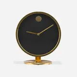 Nathan George Horwitt, Table clock, c. 1969-1970, brass, glass, enameled metal