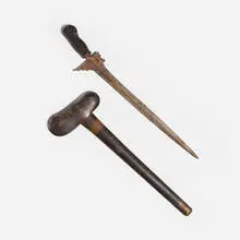 Southeast Asian, Kris (Keris) with sheath, carved wood, iron, glass