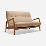 attribution Jens Risom, Settee, c. 1958, walnut, upholstery