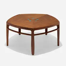 Edward Wormley, Janus coffee table, model 5625N, 1957, walnut, Natzler tiles