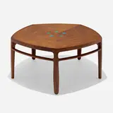Edward Wormley, Janus coffee table, model 5625N, 1957, walnut, Natzler tiles
