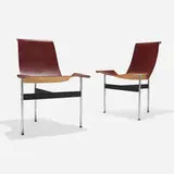 Ross F. Littell and Douglas Kelley William Katavolos, T chairs model 3-LC, pair, 1953, leather, chrome-plated and enameled steel