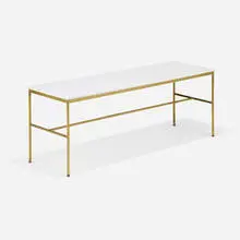 Paul McCobb, Irwin Collection console table, 1952, white glass, brass
