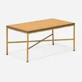 Paul McCobb, Bench, 1955, brass, cane, upholstery, walnut
