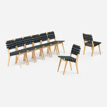 Jens Risom, Chairs model 666W, set of eight, maple, cotton webbing