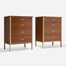 Paul McCobb, Linear Group cabinets model 406, pair, c. 1955, walnut, matte chrome-plated brass