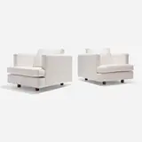 Harvey Probber, Lounge chairs, pair, c. 1955, upholstery, oak