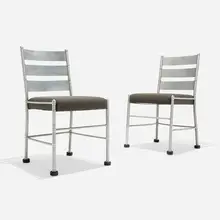 Warren McArthur, Dining chairs, pair, c. 1935, anodized aluminum, upholstery, rubber
