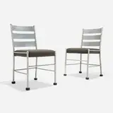 Warren McArthur, Dining chairs, pair, c. 1935, anodized aluminum, upholstery, rubber