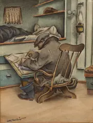 Otis Oldfield, Hard at work, watercolor on paper
