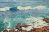 Shirley Marie Russell, Waves on a rocky coast, 1973, oil on canvas