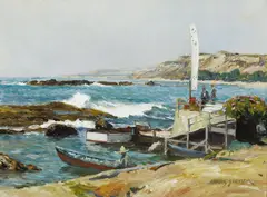 Sunshine on the pier by Christian Siemer, oil on board, offered Nov 2010