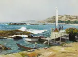 Christian Siemer, Sunshine on the pier, oil on board