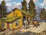 Hernando Gonzallo Villa, Believed to be Edgar Payne's cabin, 1944, oil on canvas board