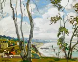 Elmer W. Schofield, View of the bay (believed to be Santa Monica), oil on panel