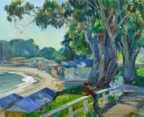 Edward Horace Nicholson, A view of houses along the California Coast, oil on canvas