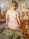Grigory Gluckmann, Mother and daughter, oil on panel