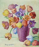 Tulips by Birger Sandzén, 1938, oil on board, sold Nov 2010